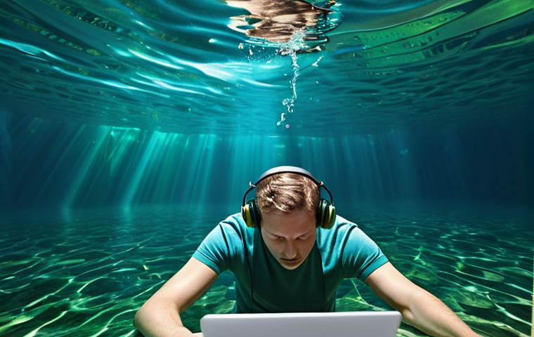 **Prompt 1: Immersive Language Discovery**
A person gracefully diving into a vibrant, swirling ocean of German words, phrases, and grammar symbols. Around them, digital devices like a smartphone, laptop, and tablet are subtly integrated into the water, displaying German app interfaces, streaming video, and online articles. Headphones are visible, with abstract sound waves of German flowing from them. The atmosphere is one of profound engagement and curiosity, blurring the lines between the physical and digital world, representing a deep linguistic immersion. Style: Conceptual, high-detail digital painting with luminous effects, rich blues and greens, and a sense of depth.