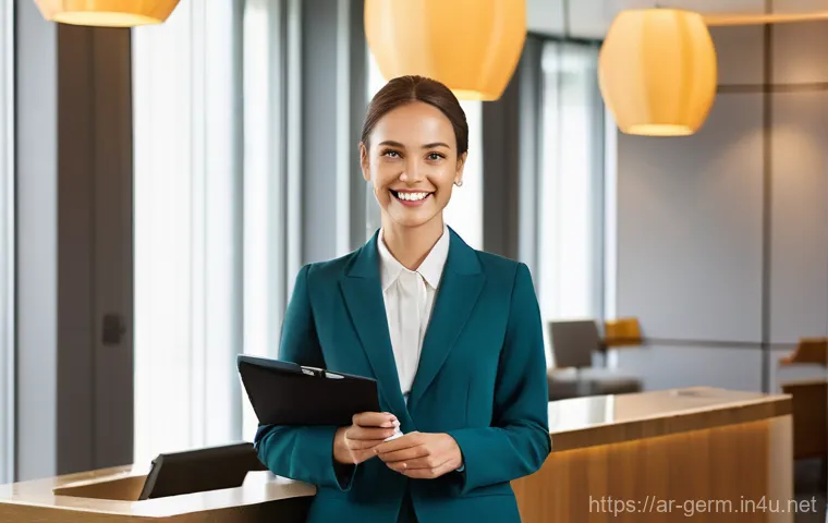 독일어 호텔 예약 시 필요한 표현 - A young adult, dressed in comfortable yet modest everyday attire (e.g., a long-sleeved shirt and jea... 독일어 호텔 예약 시 필요한 표현 - A young adult, dressed in comfortable yet modest everyday attire (e.g., a long-sleeved shirt and jea...