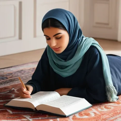 Home 25 독일어 숫자 읽는 법 - **Prompt 1: Cozy Study Session with Arabic Touches**
"A candid, well-lit photograph of a young A...