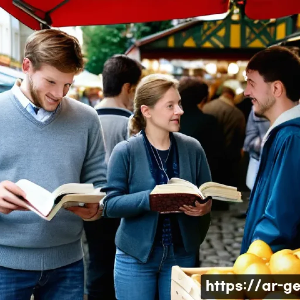 독일어 표준어와 구어체 차이 - **Prompt:** A diverse group of people, appearing to be in their 20s to 60s, animatedly conversing in...